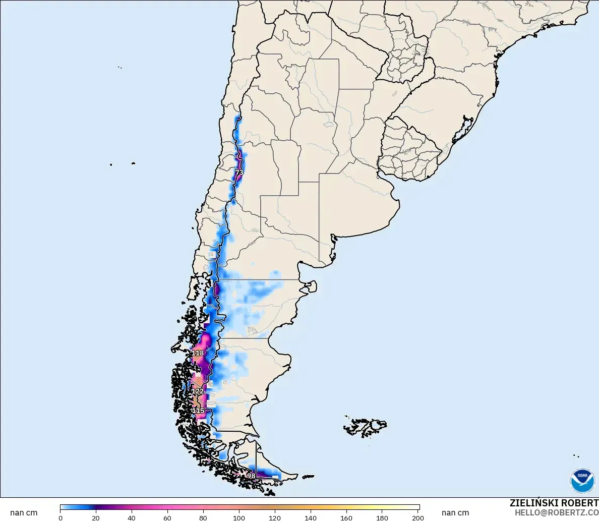 GFS モデル - アルゼンチン, 積雪深