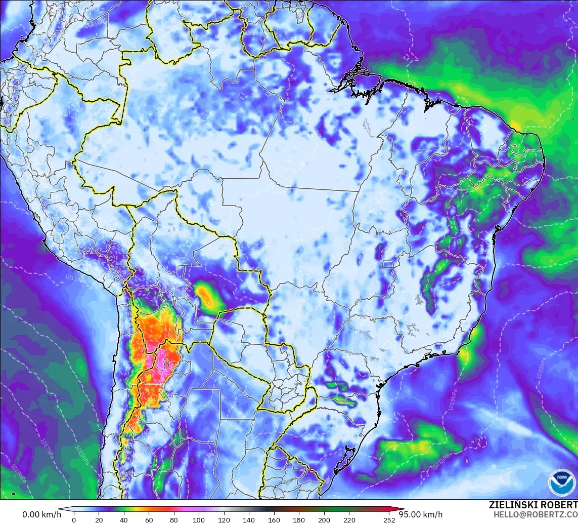 GFS モデル - ブラジル, 突風（最大）