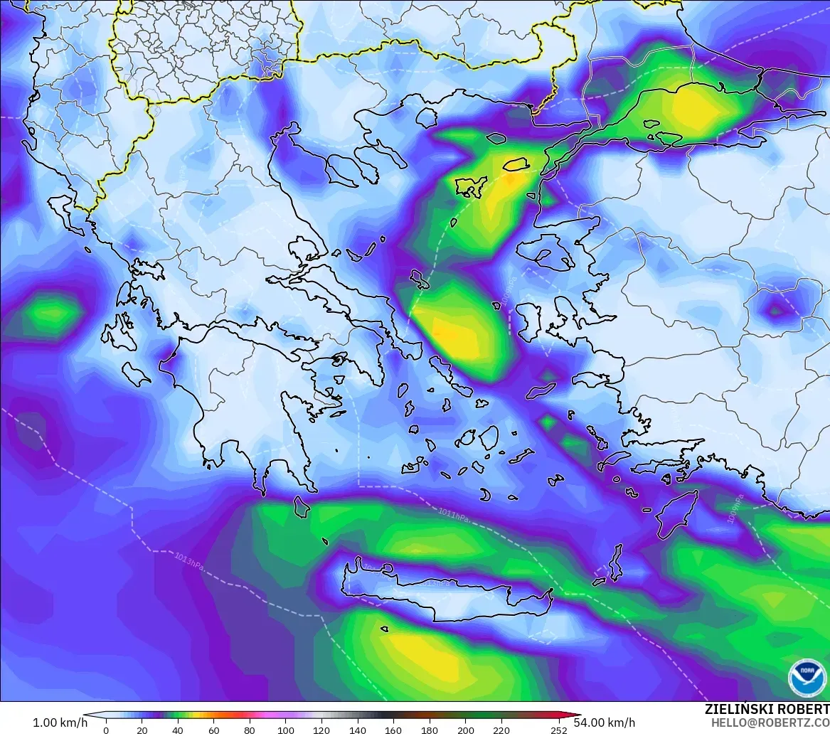 GFS モデル - ギリシャ, 突風（最大）