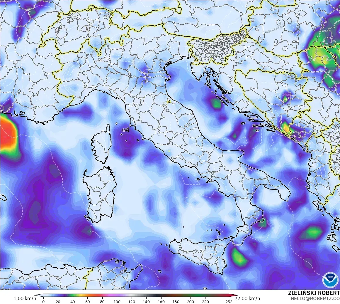 GFS モデル - イタリア, 突風（最大）