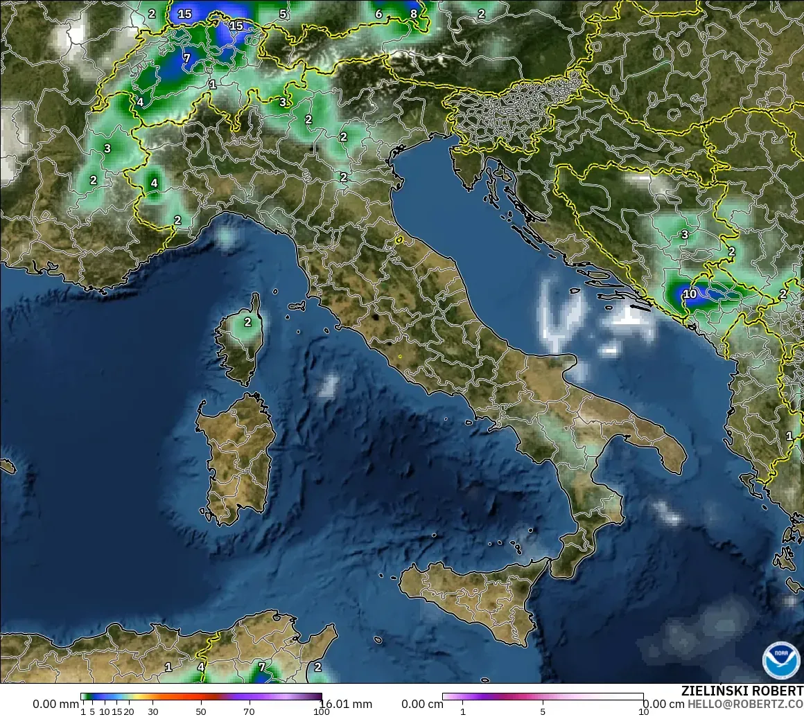 GFS モデル - イタリア, 降水量、雲、気圧