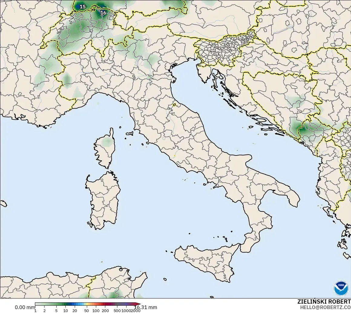 GFS モデル - イタリア, 降水量の合計