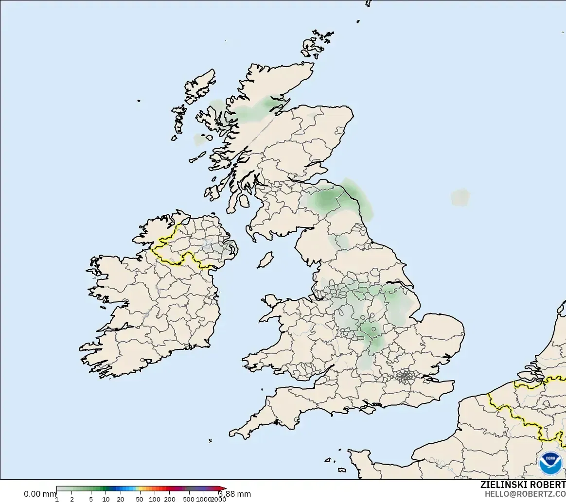 GFS モデル - イギリス, 降水量の合計