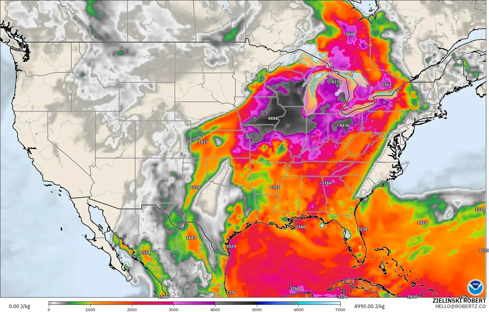 GFS モデル - アメリカ合衆国, CAPE