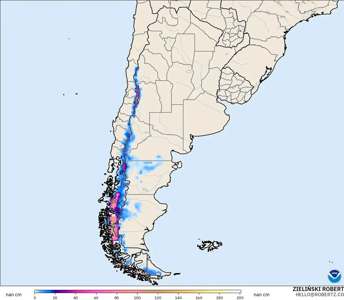 GFS モデル - アルゼンチン, 積雪深