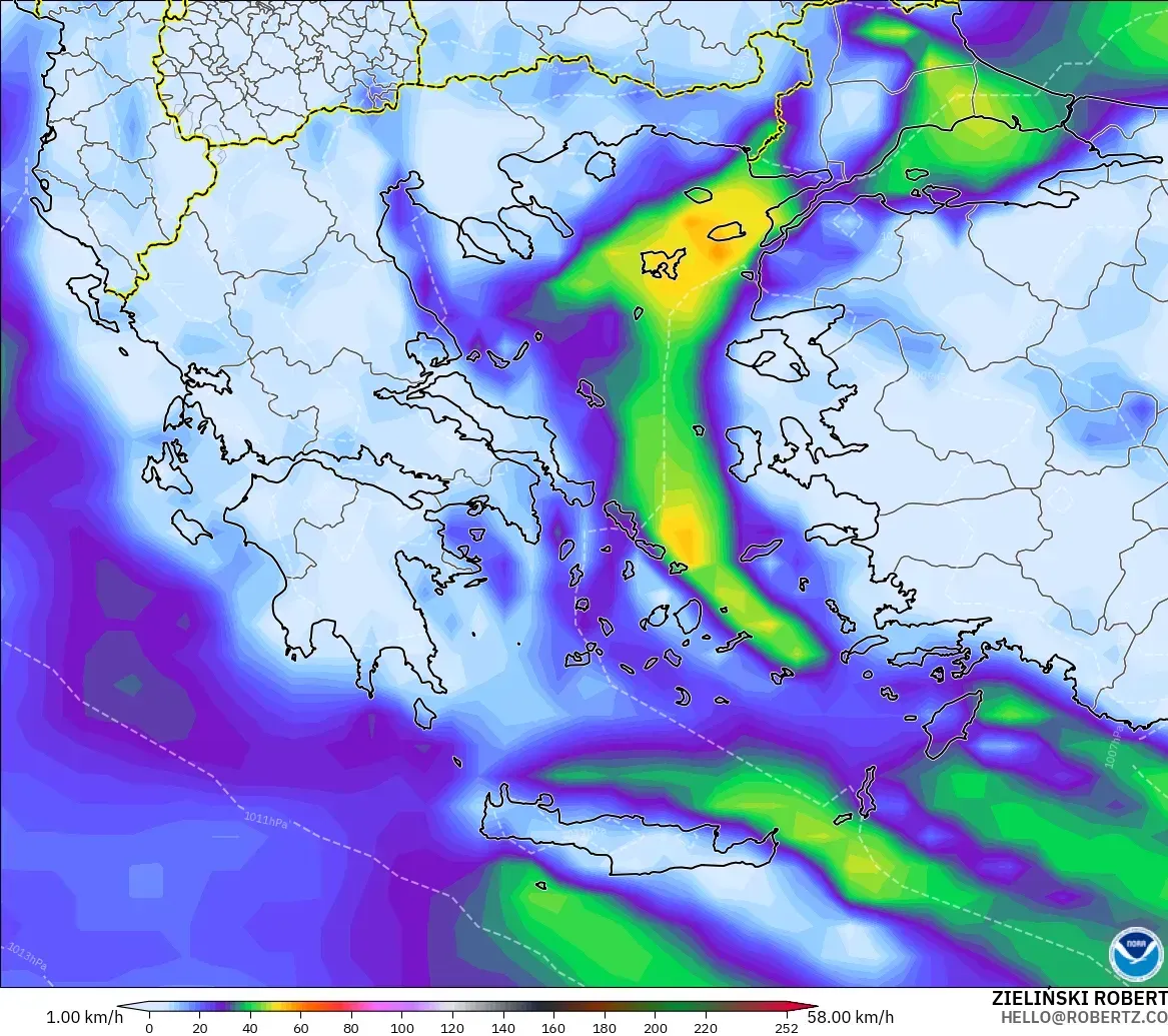 GFS モデル - ギリシャ, 突風（最大）
