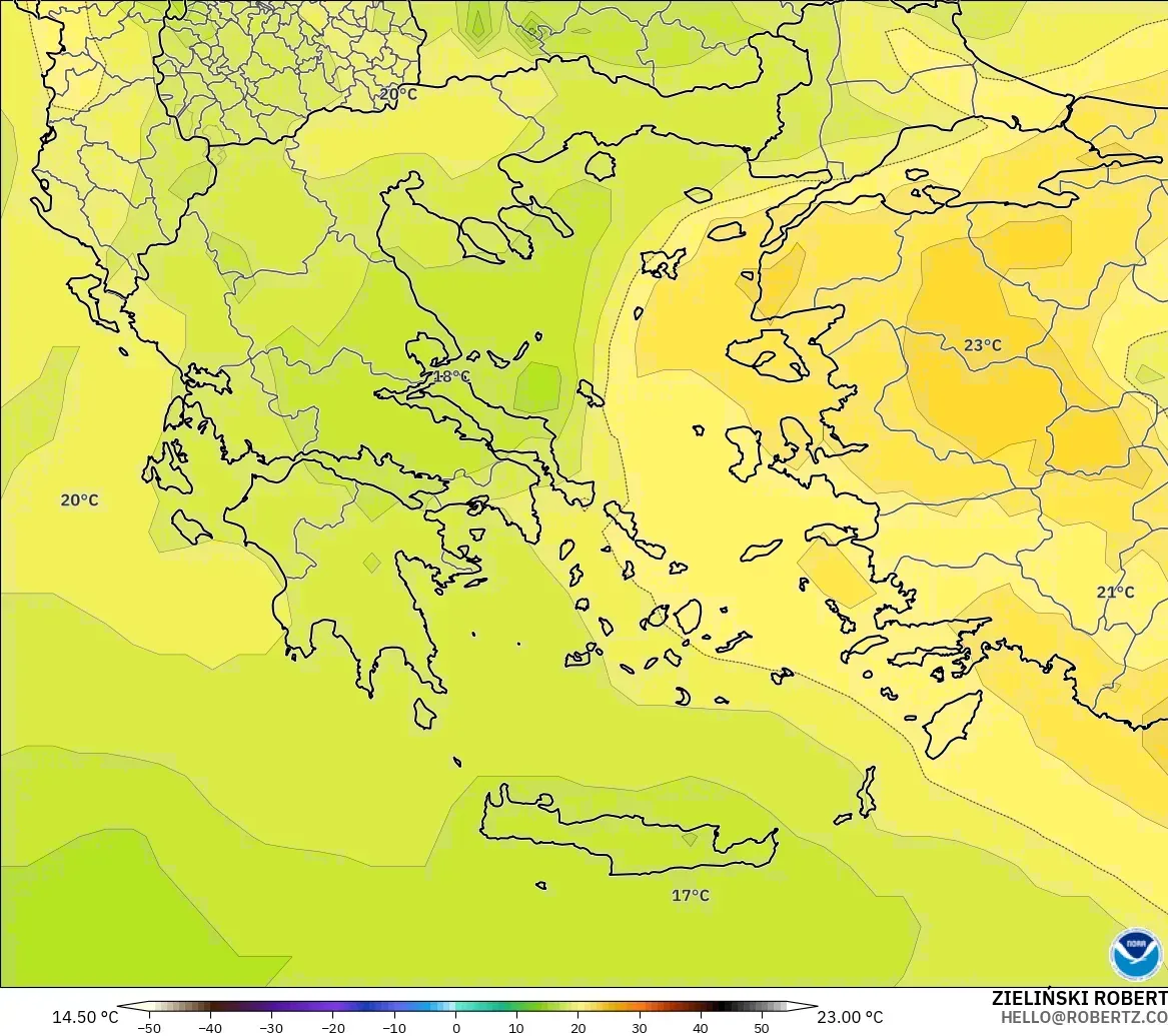 GFS モデル - ギリシャ, 気温（850hPa）