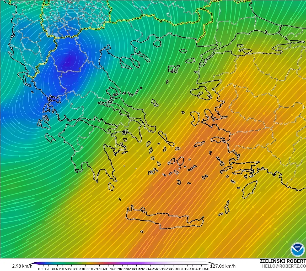 GFS モデル - ギリシャ, 風速（300hPa）