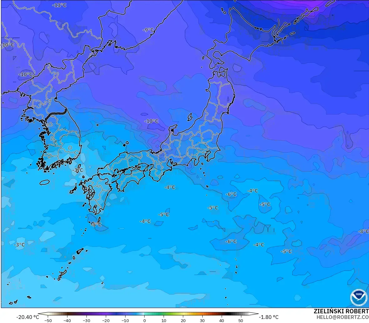 GFS モデル - 日本, 気温（500hPa）