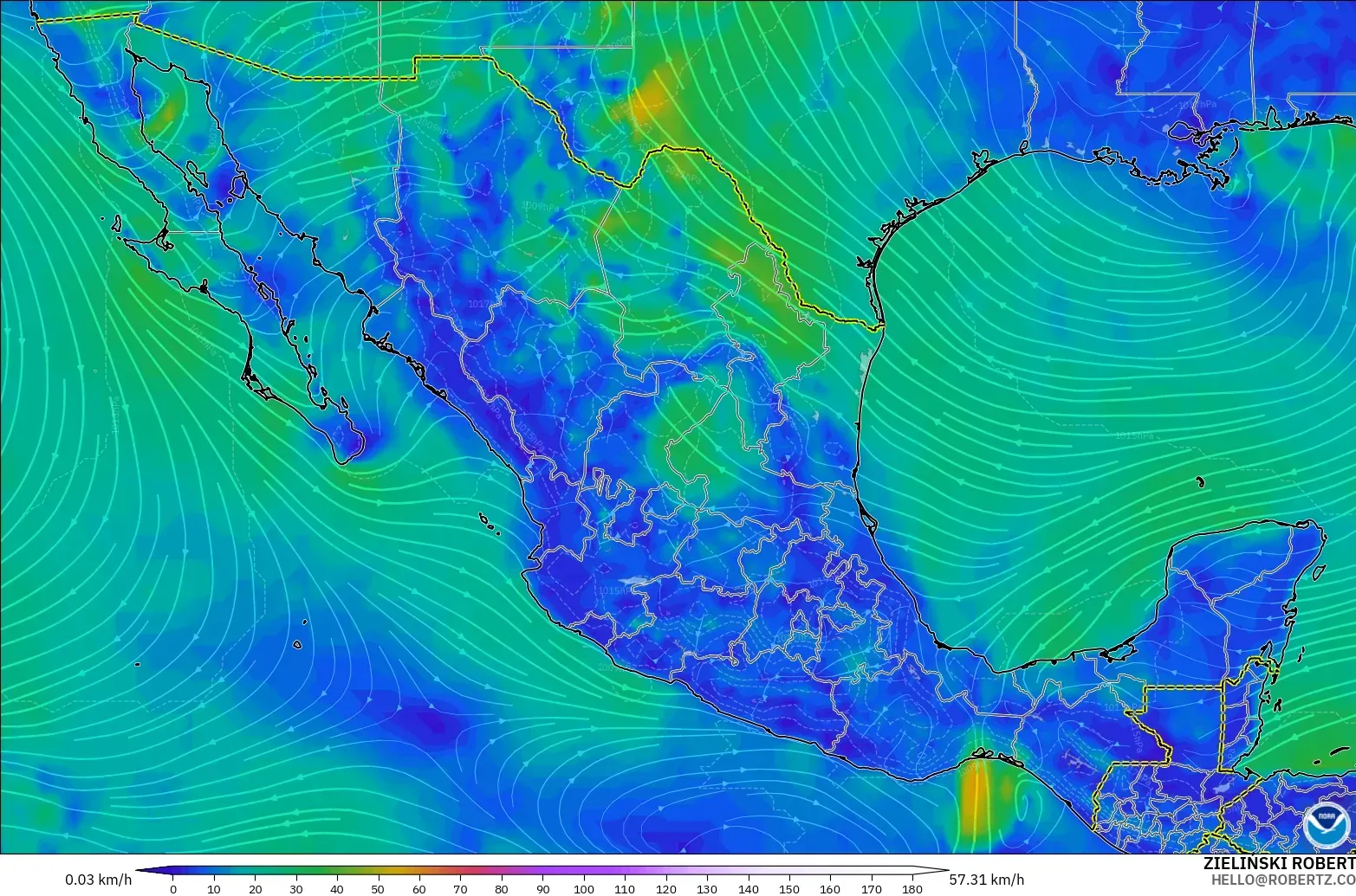 GFS モデル - メキシコ, 風速（10m）