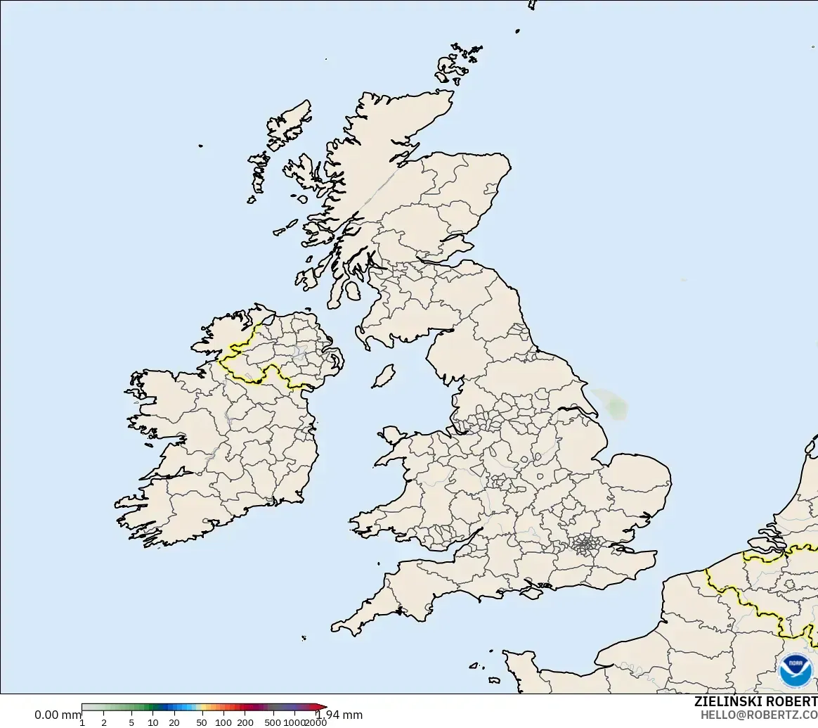 GFS モデル - イギリス, 降水量の合計