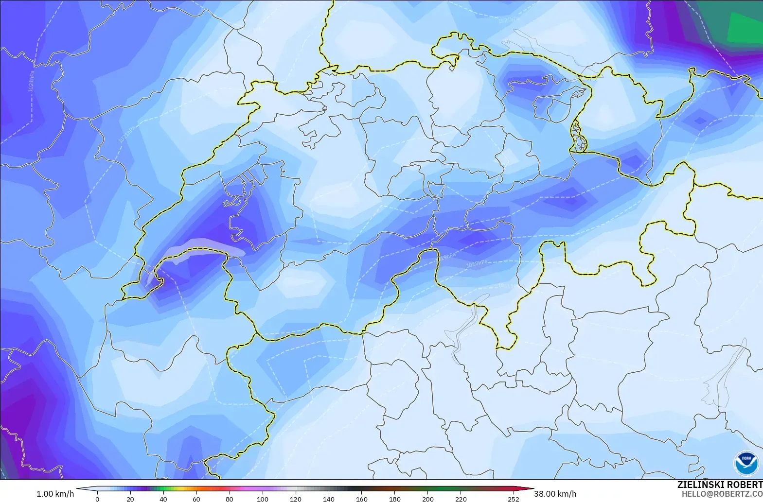 GFS モデル - スイス, 突風（最大）