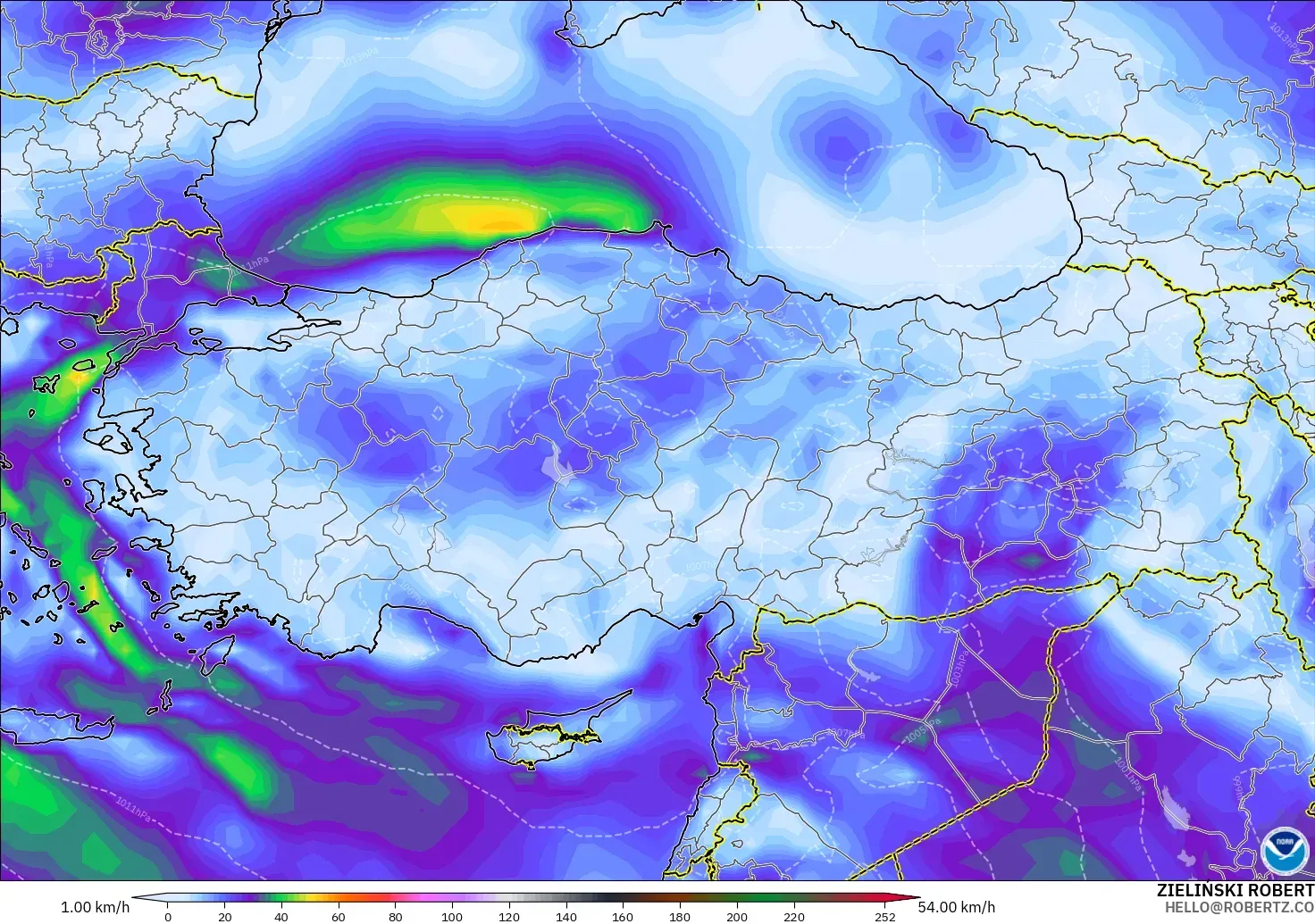 GFS モデル - トルコ, 突風（最大）