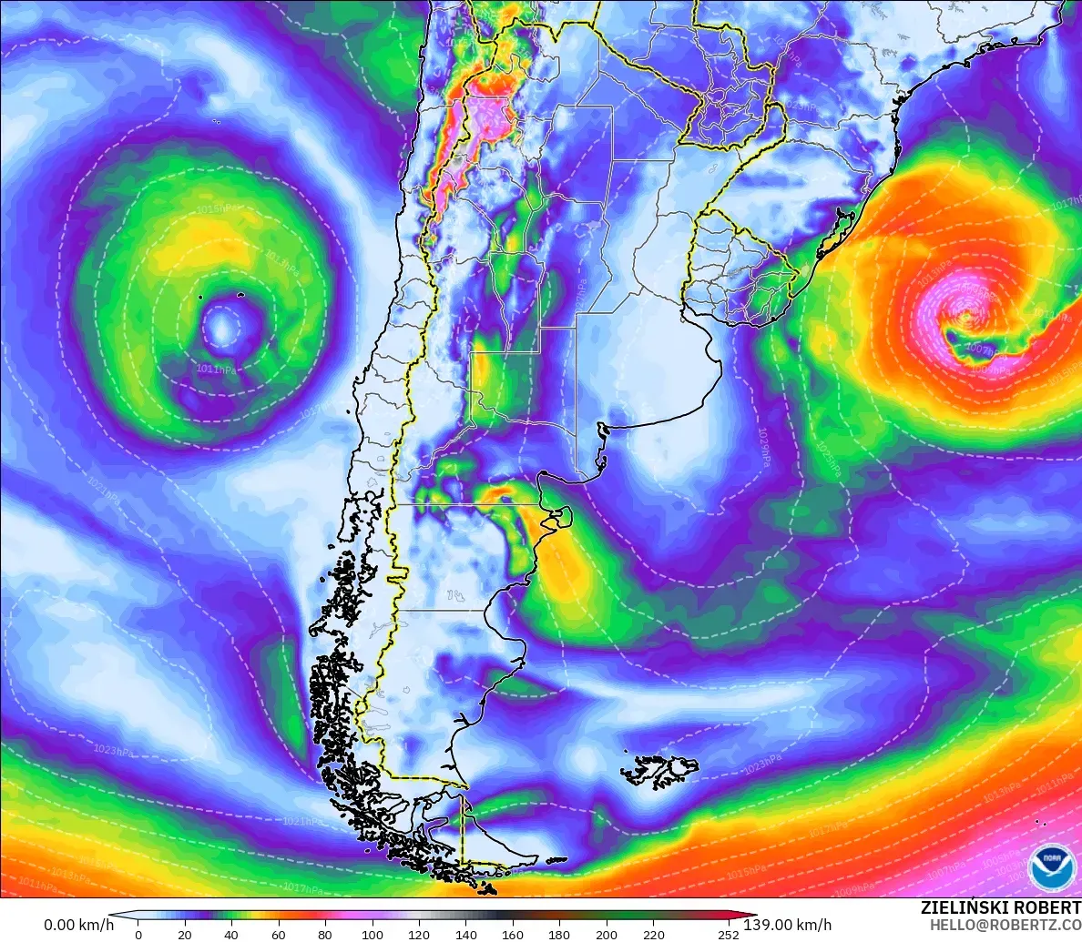GFS モデル - アルゼンチン, 突風（最大）