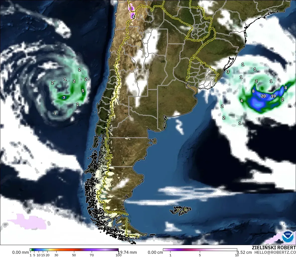 GFS モデル - アルゼンチン, 降水量、雲、気圧
