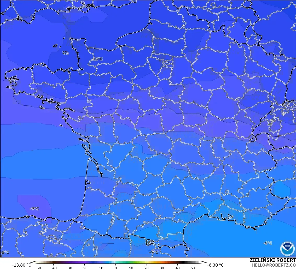 GFS モデル - フランス, 気温（500hPa）