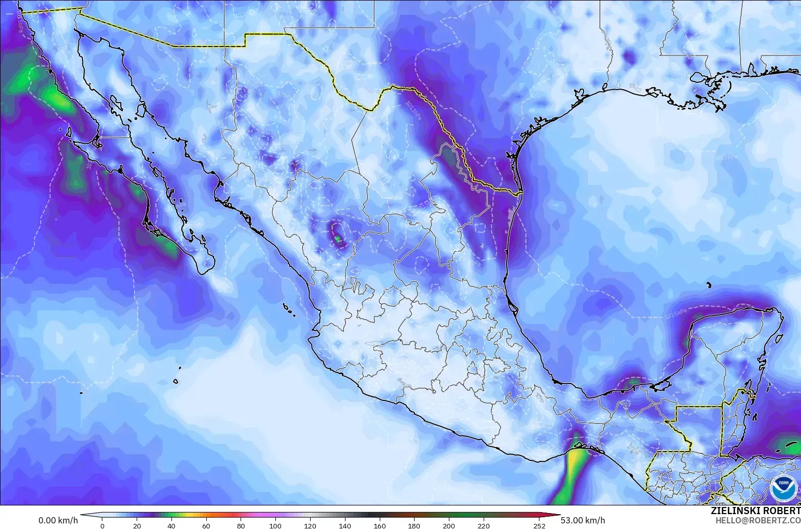 GFS モデル - メキシコ, 突風（最大）