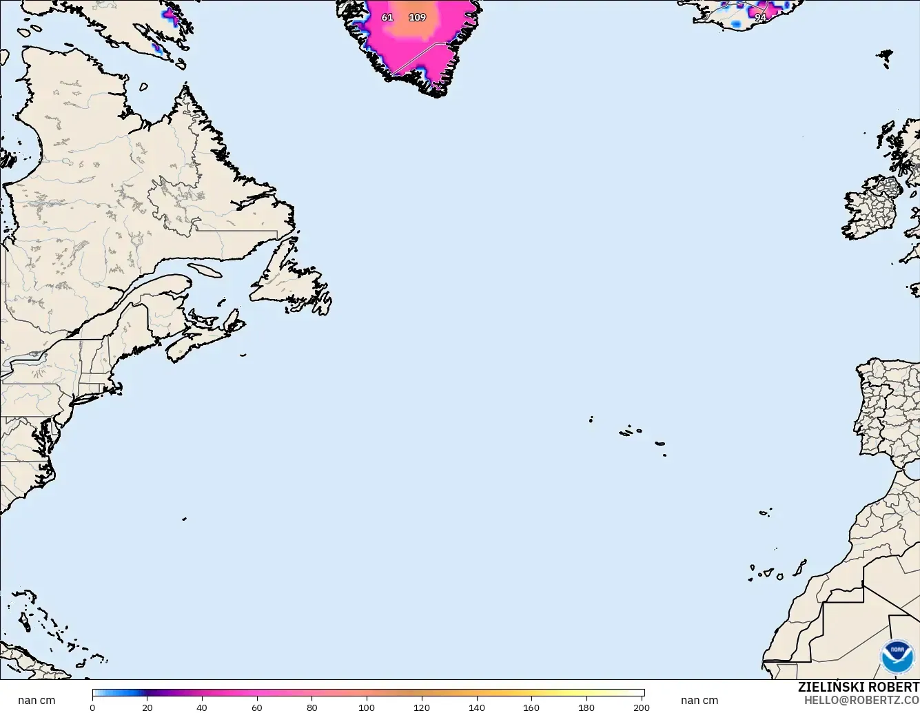 GFS モデル - 北大西洋, 積雪深