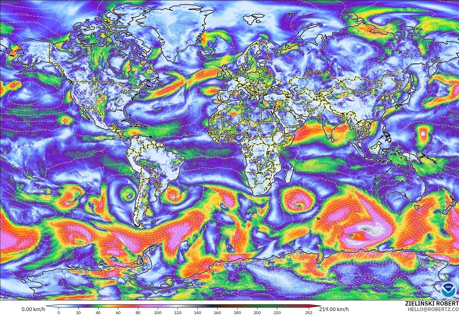 GFS モデル - 世界, 突風
