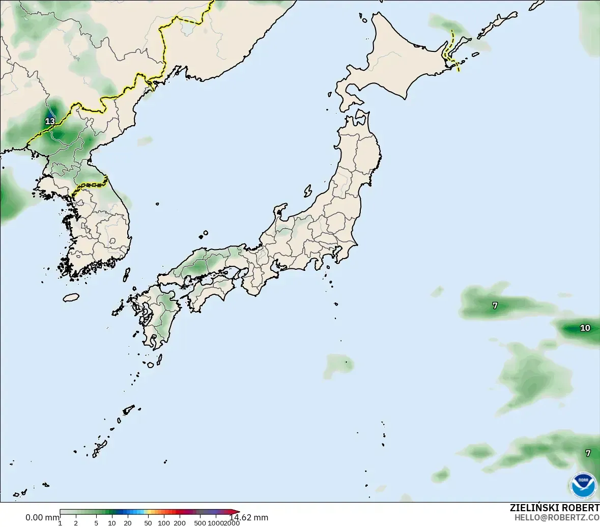 GFS モデル - 日本, 降水量の合計