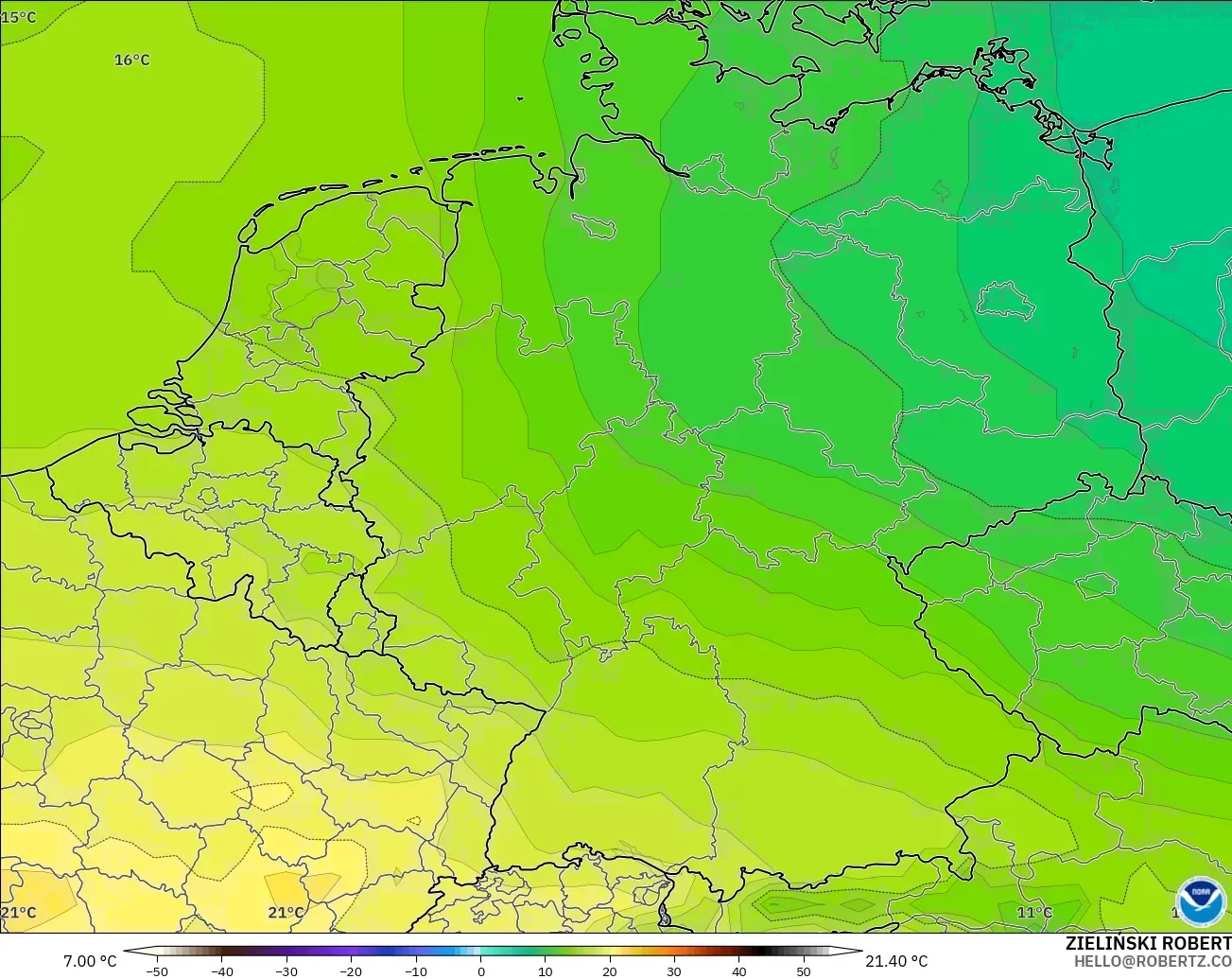 GFS モデル - ドイツ, 気温（850hPa）