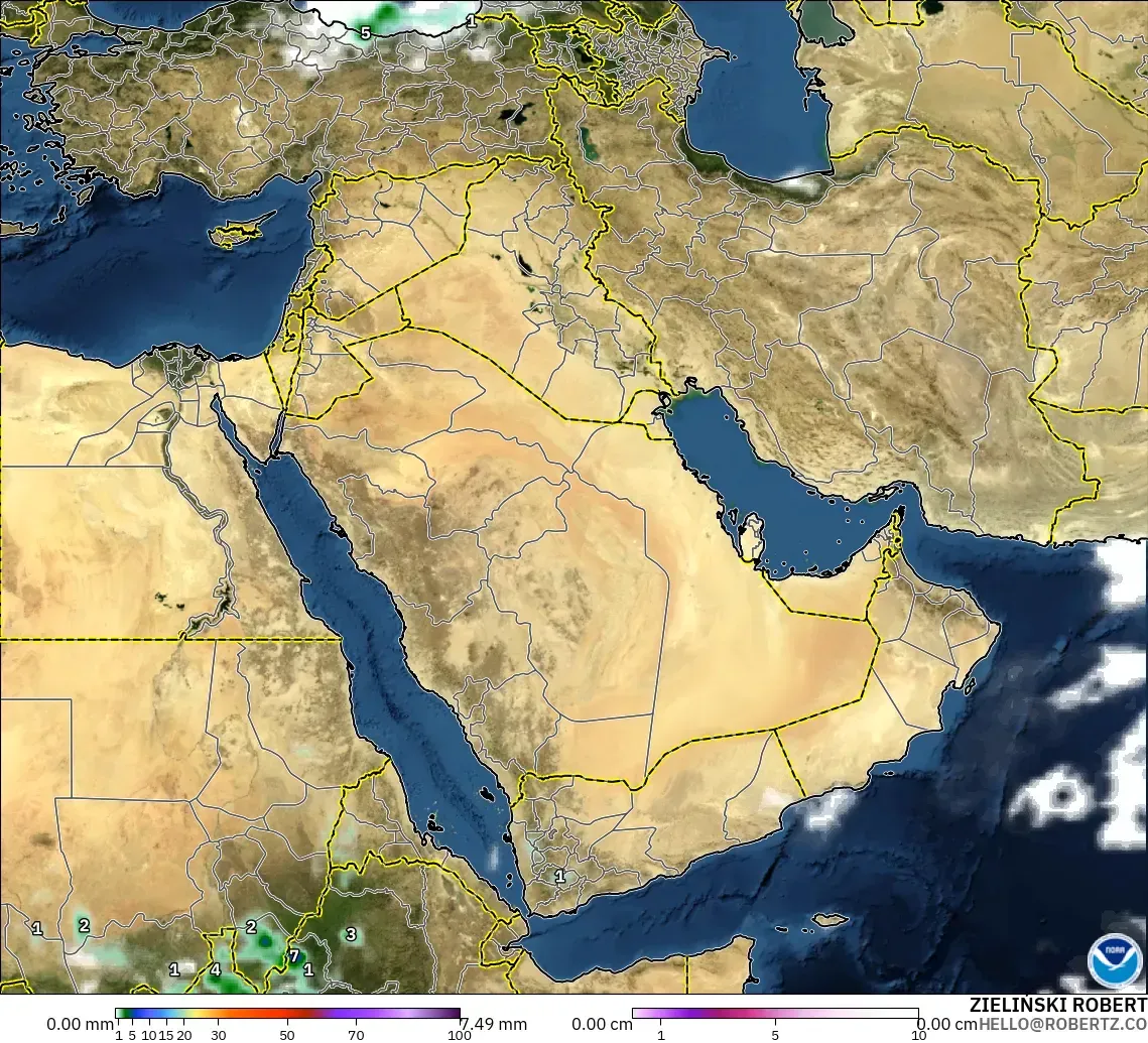 GFS モデル - 中東, 降水量、雲、気圧