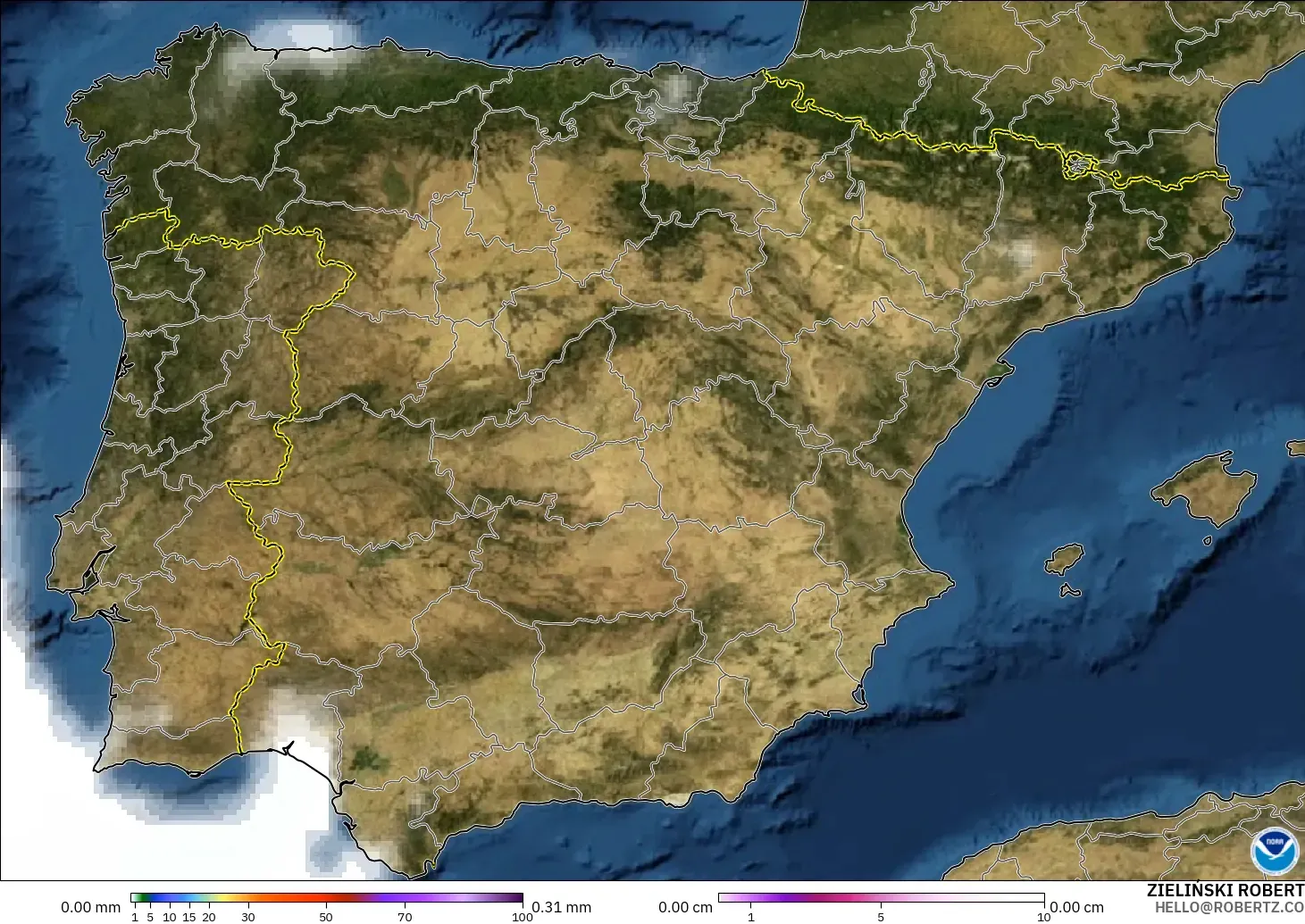 GFS モデル - スペイン, 降水量、雲、気圧