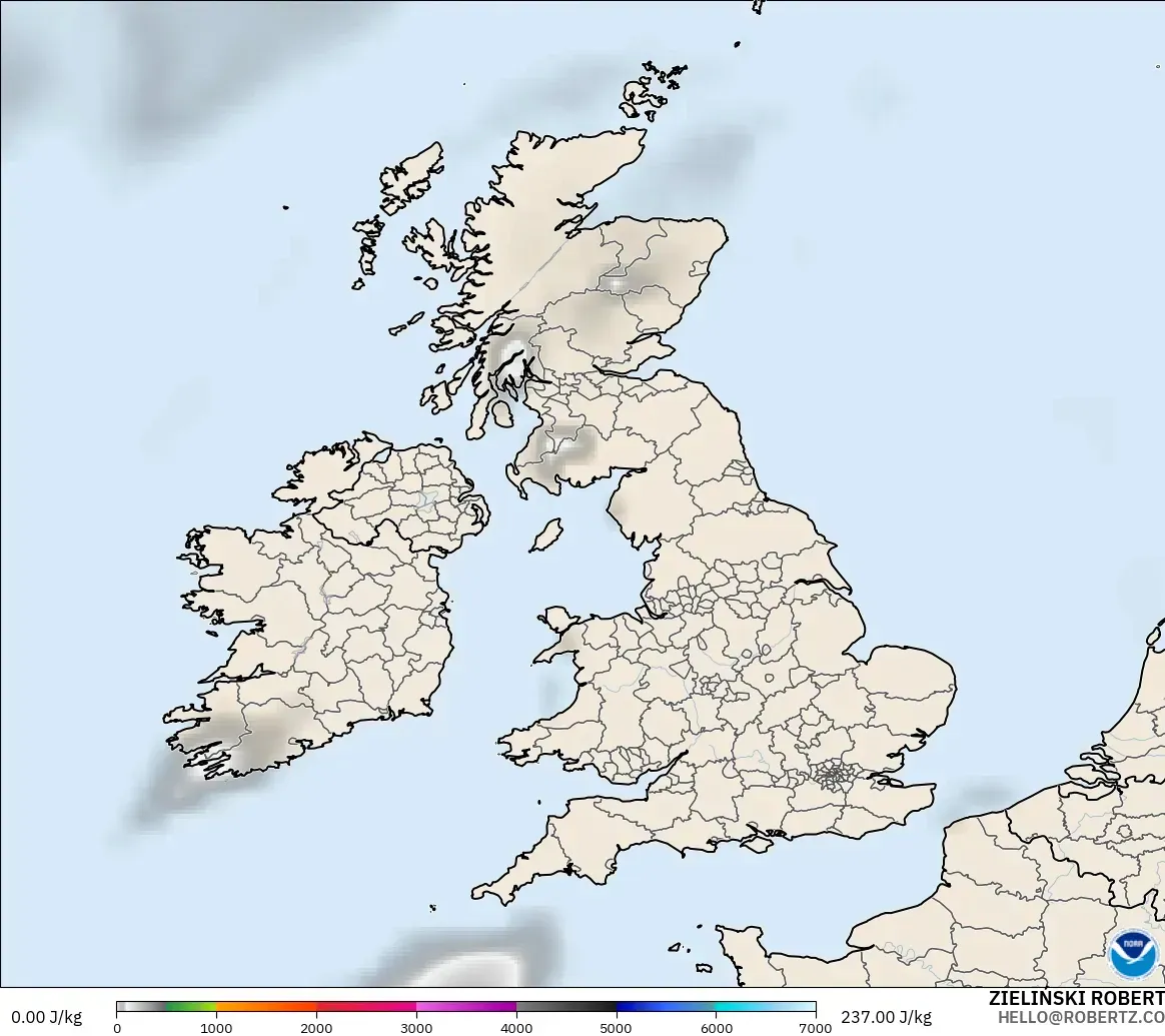 GFS モデル - イギリス, CAPE
