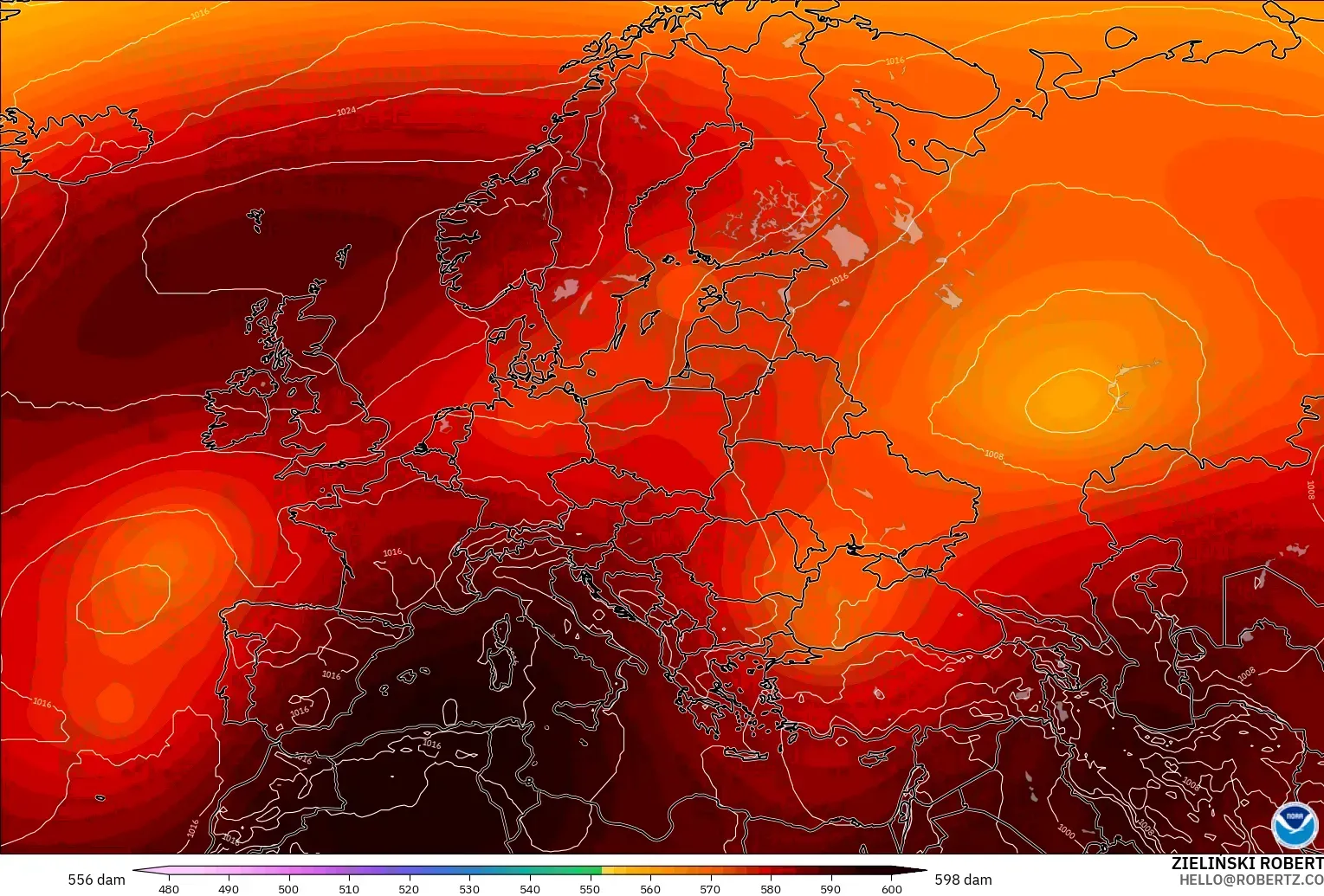 GFS モデル - ヨーロッパ, 500hPaのジオポテンシャル高度