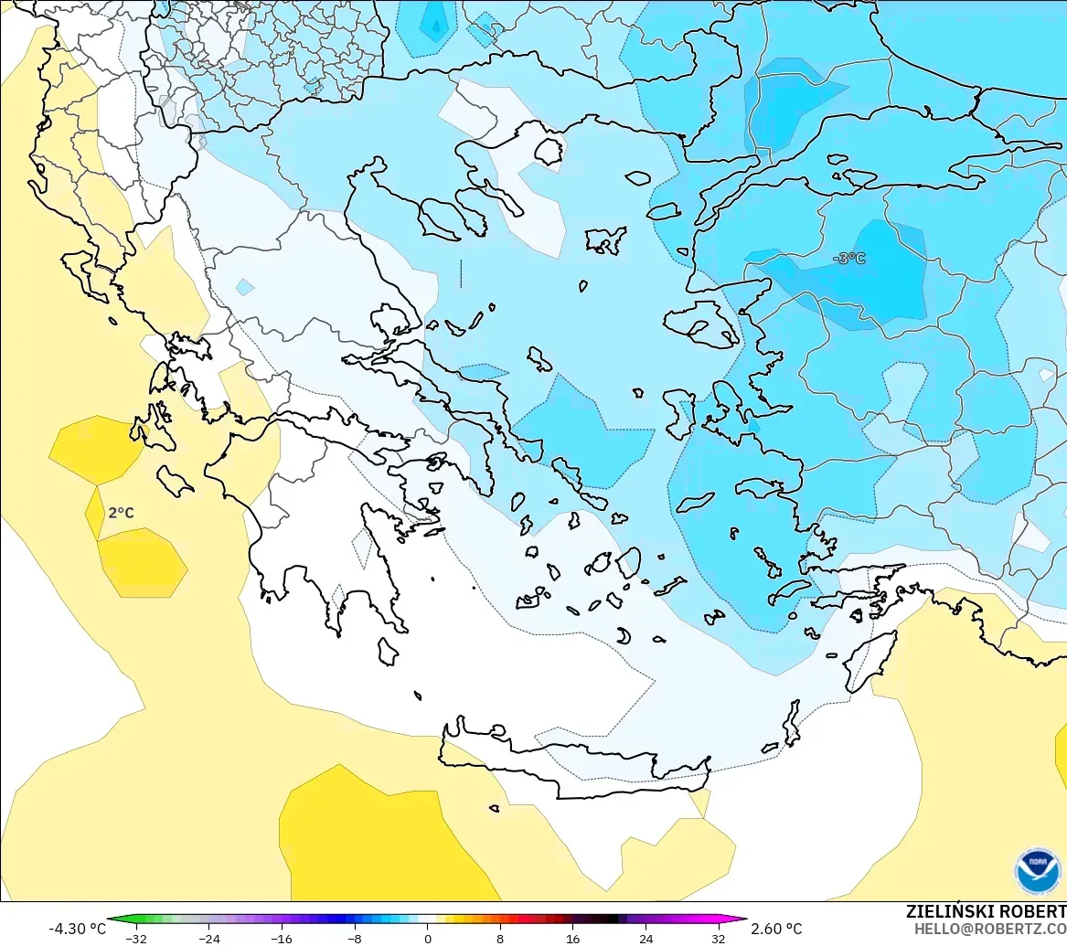 GFS モデル - ギリシャ, 気温異常（850hPa）
