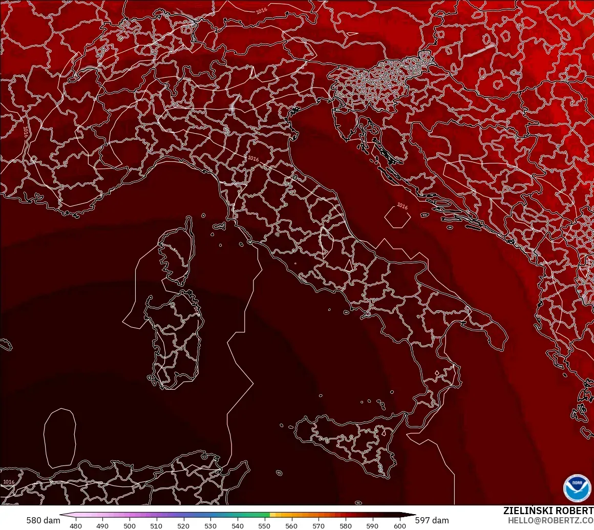GFS モデル - イタリア, 500hPaのジオポテンシャル高度