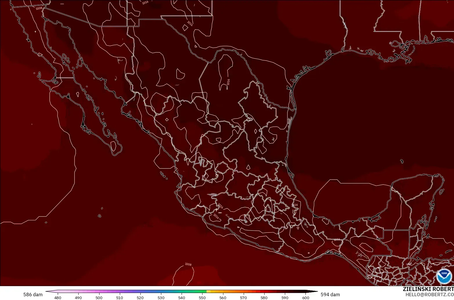 GFS モデル - メキシコ, 500hPaのジオポテンシャル高度