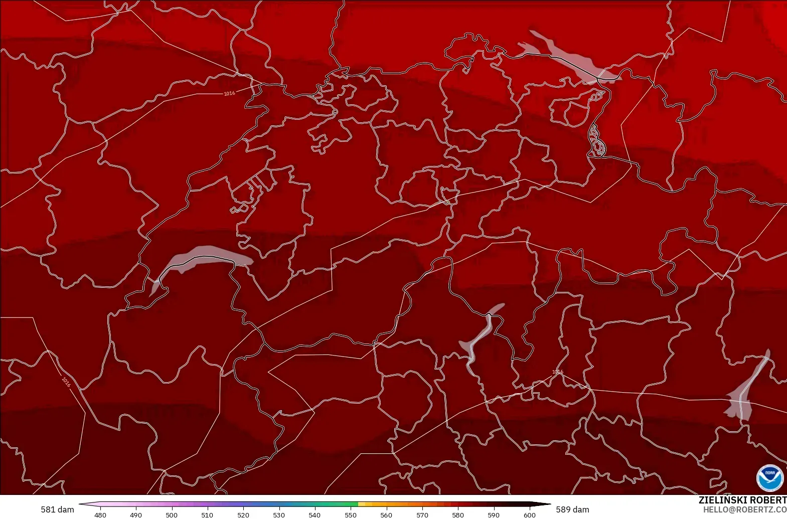 GFS モデル - スイス, 500hPaのジオポテンシャル高度