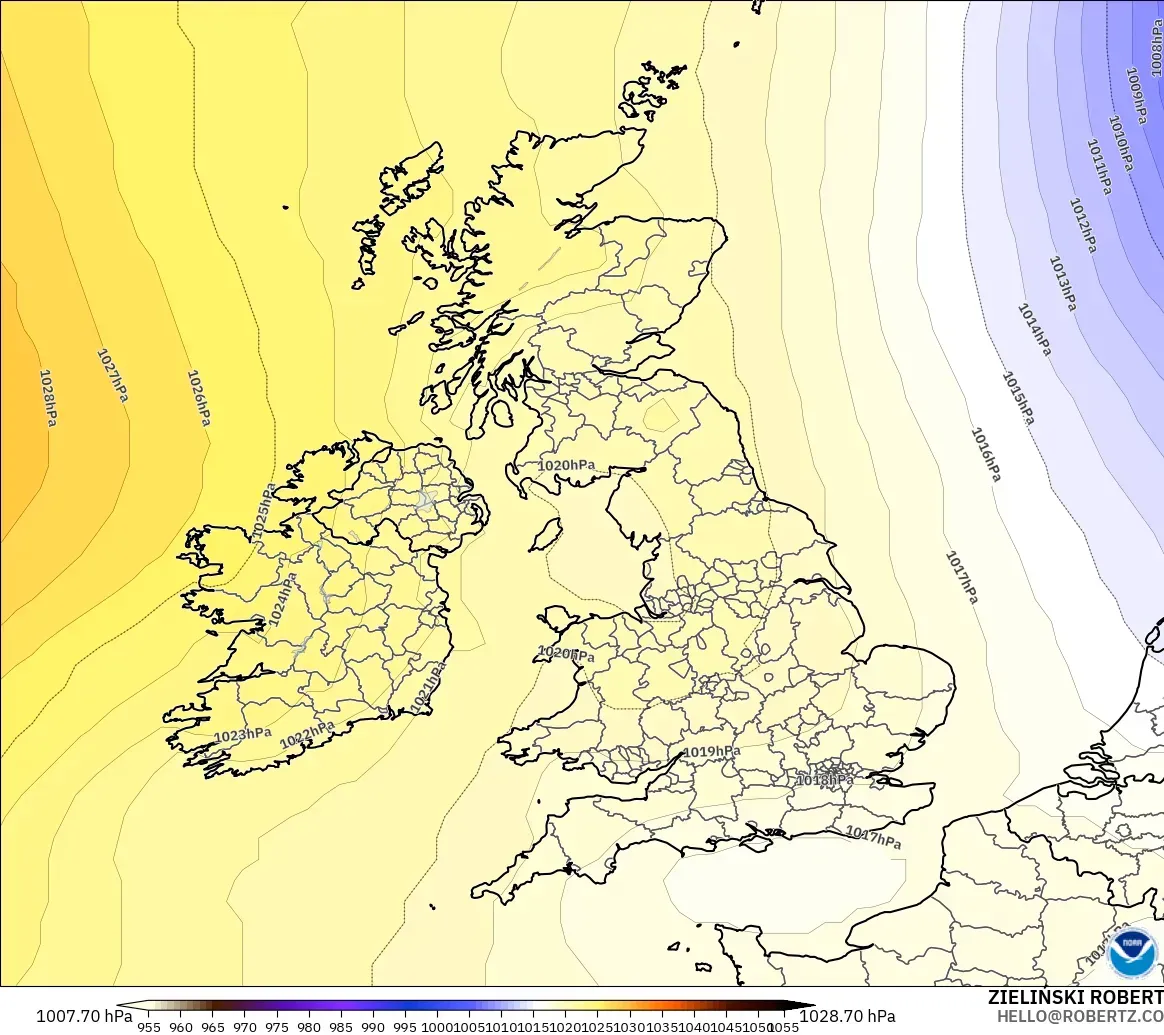 GFS モデル - イギリス, 気圧