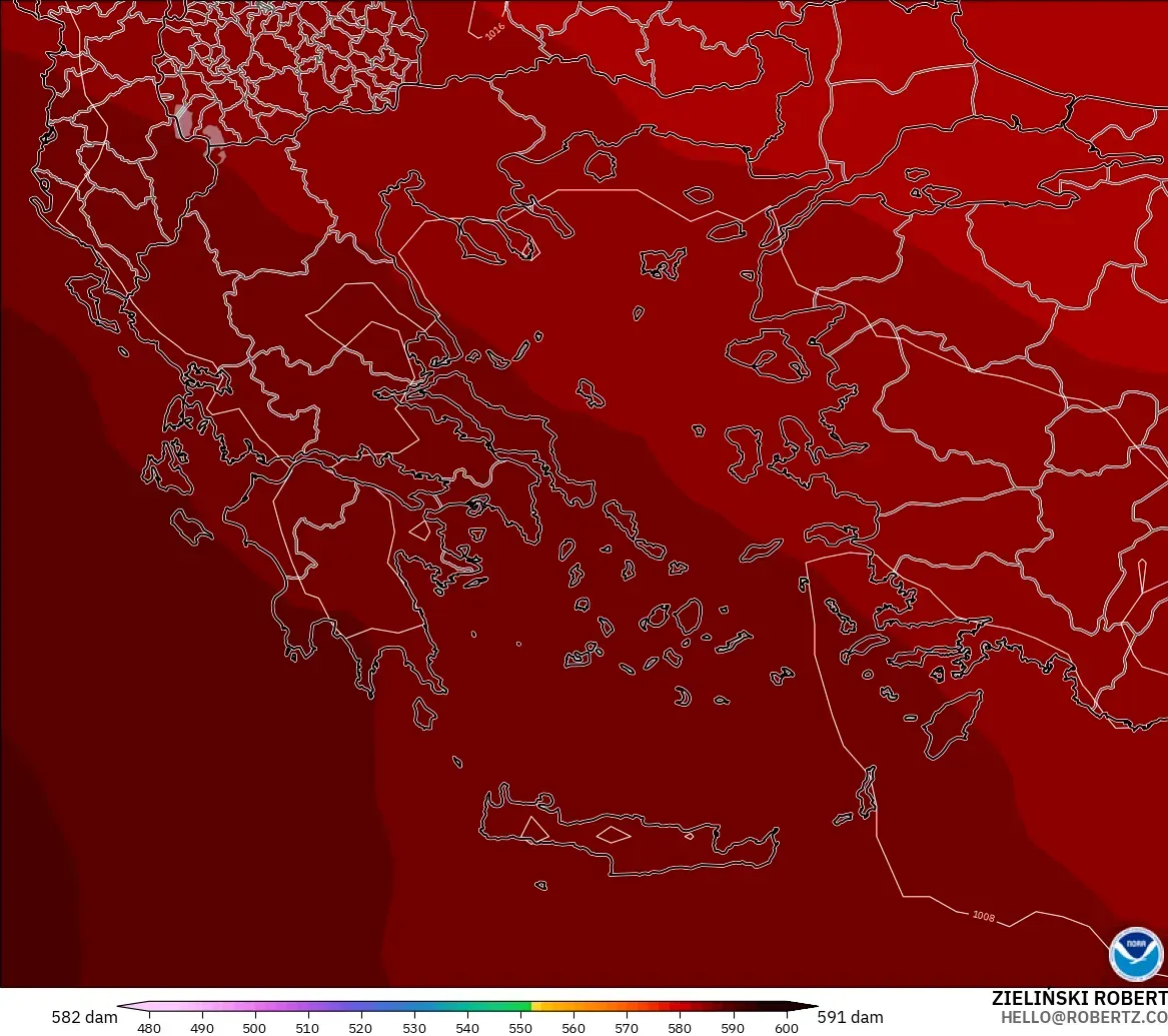 GFS モデル - ギリシャ, 500hPaのジオポテンシャル高度