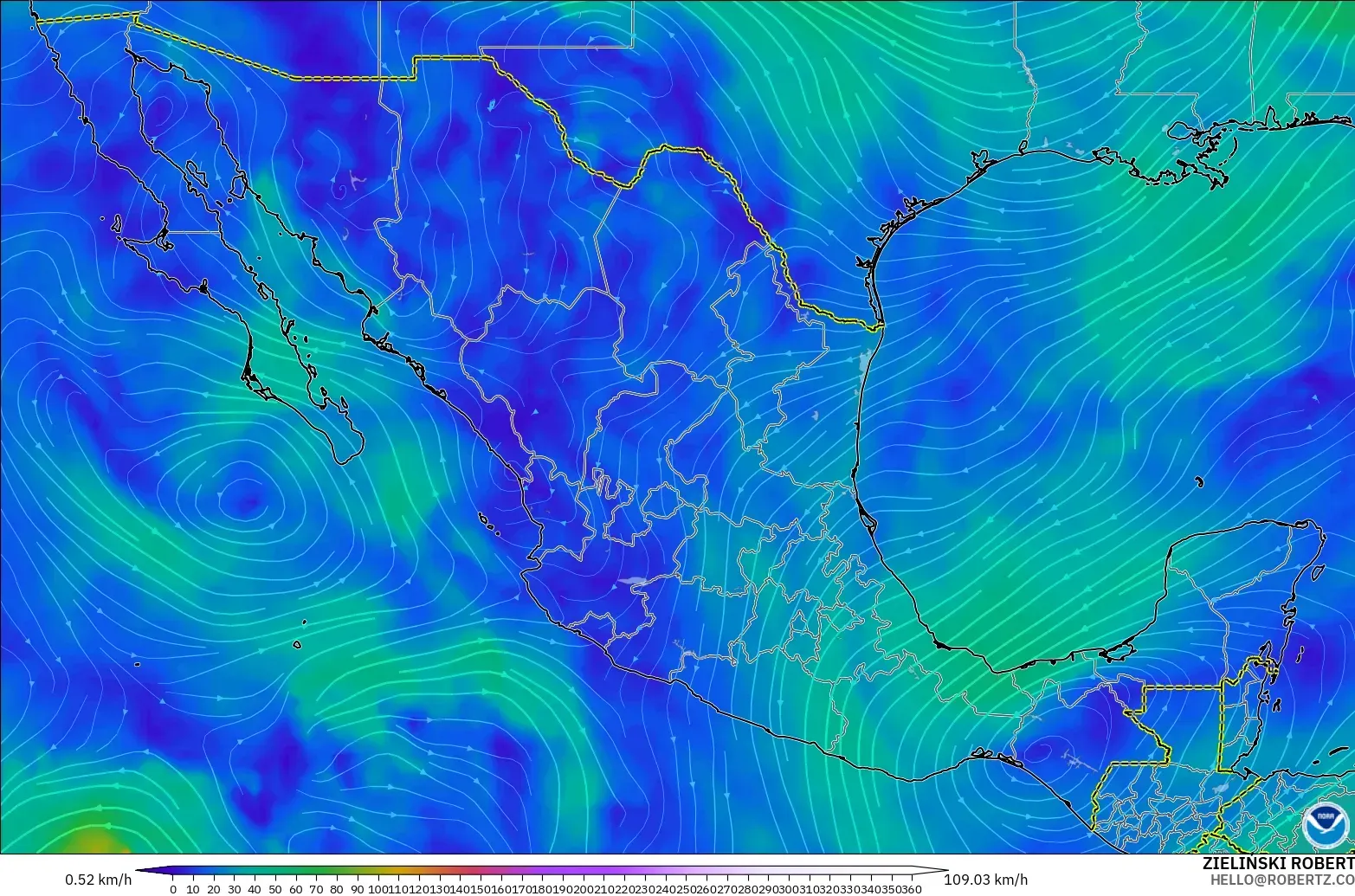 GFS モデル - メキシコ, 風速（300hPa）