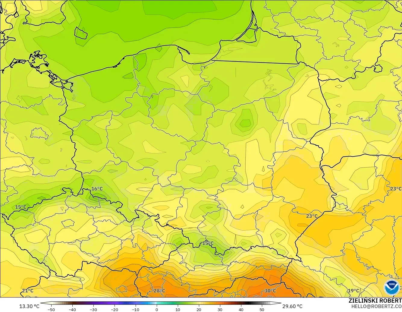 GFS モデル - ポーランド, 気温（2m）