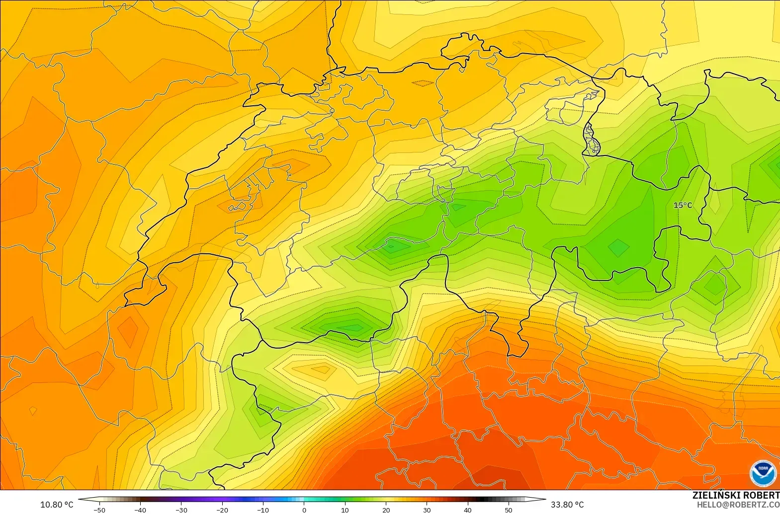 GFS モデル - スイス, 気温（2m）