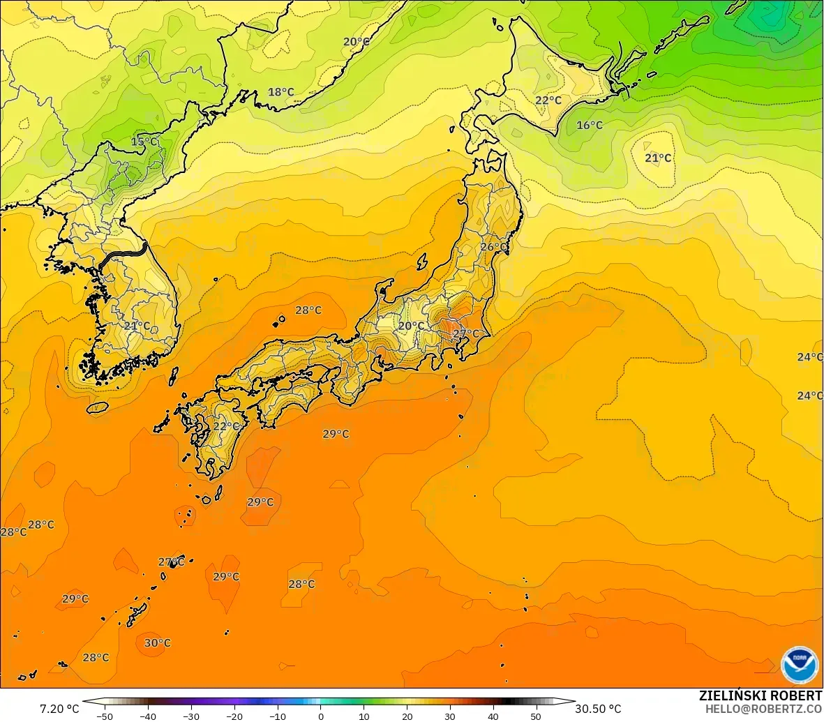 GFS モデル - 日本, 気温（2m）