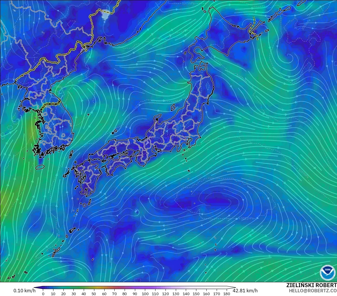 GFS モデル - 日本, 風速（10m）