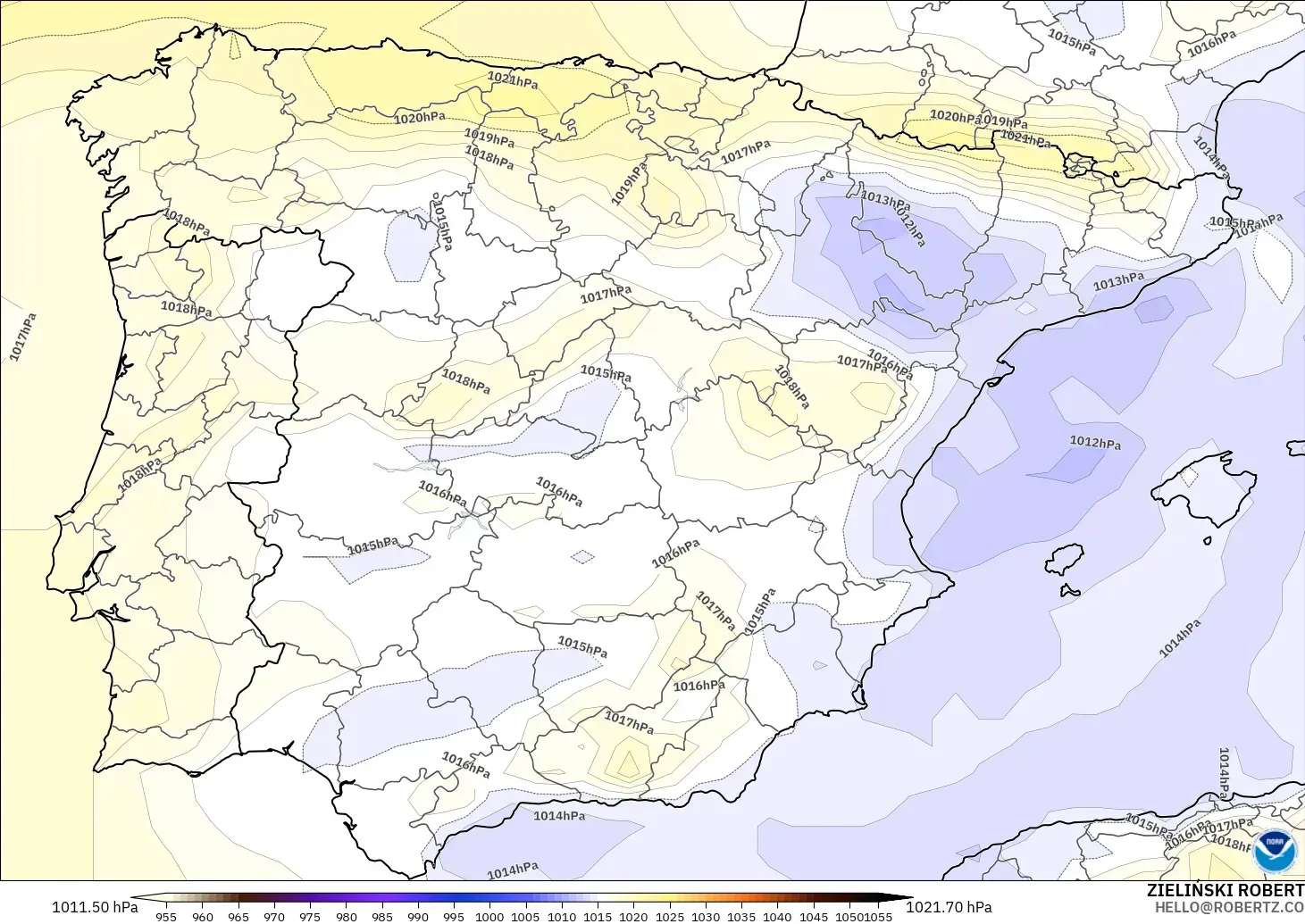 GFS モデル - スペイン, 気圧