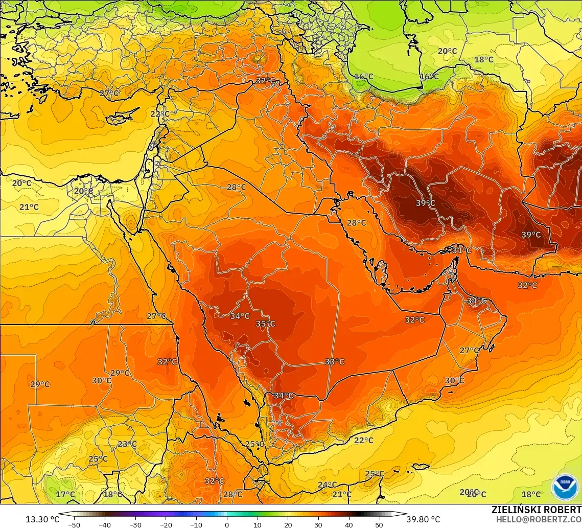 GFS モデル - 中東, 気温（850hPa）