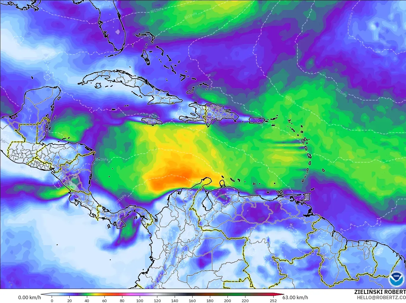 GFS モデル - カリブ海, 突風