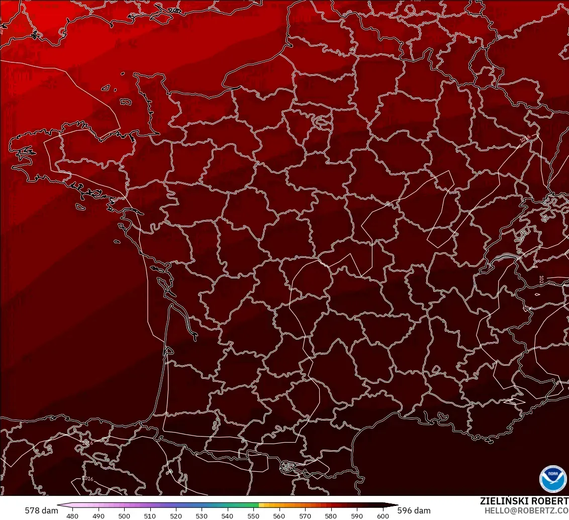 GFS モデル - フランス, 500hPaのジオポテンシャル高度