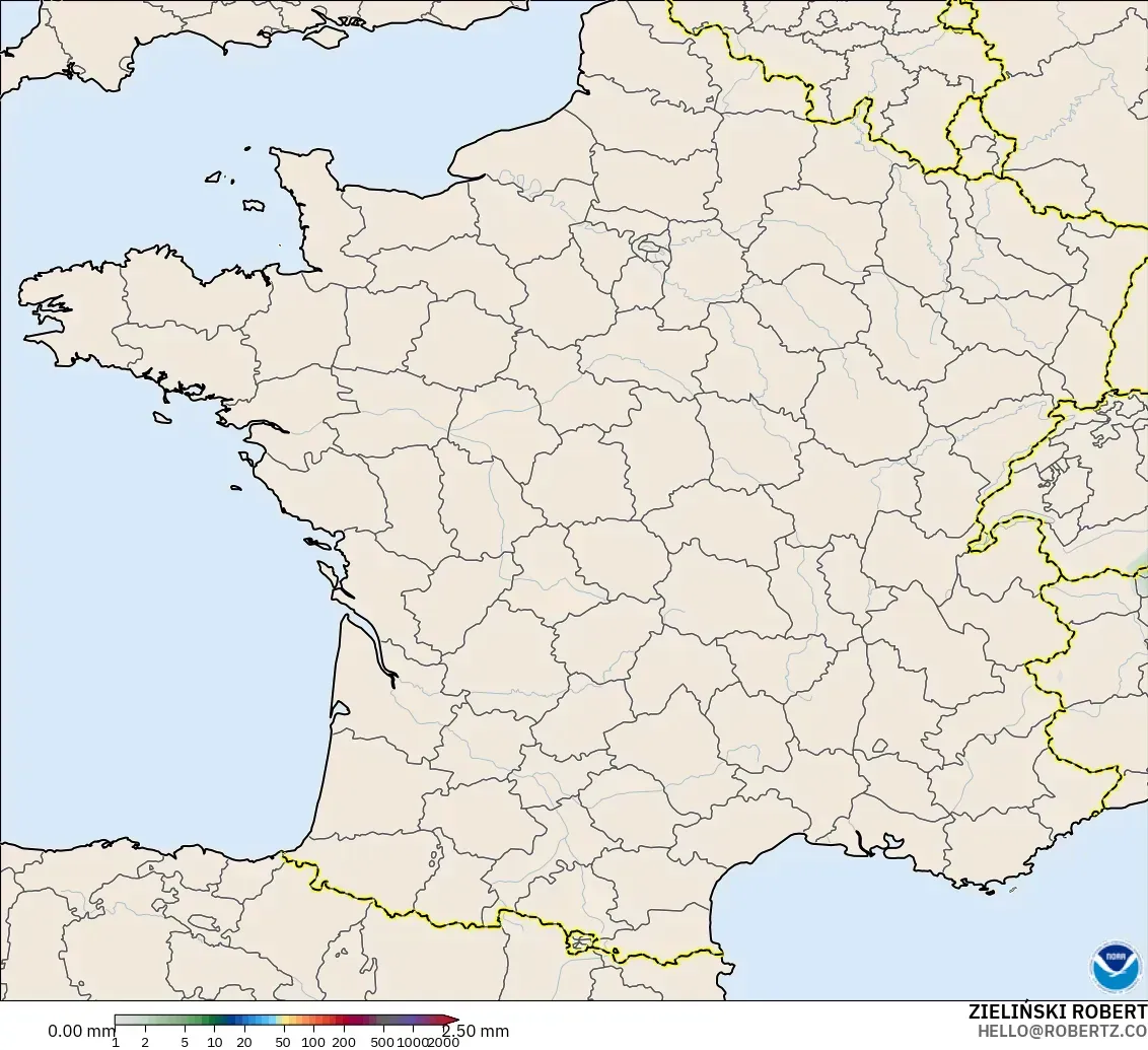 GFS モデル - フランス, 降水量の合計