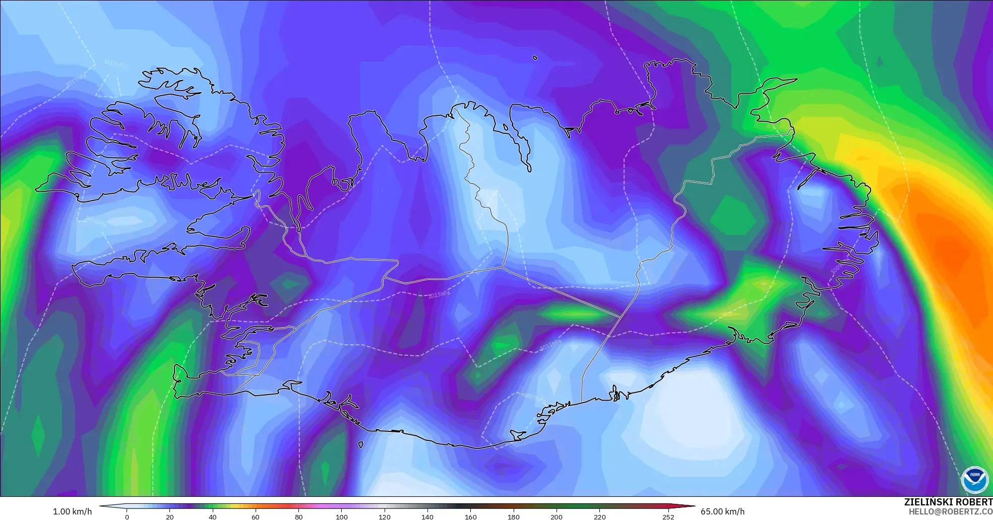 GFS モデル - アイスランド, 突風