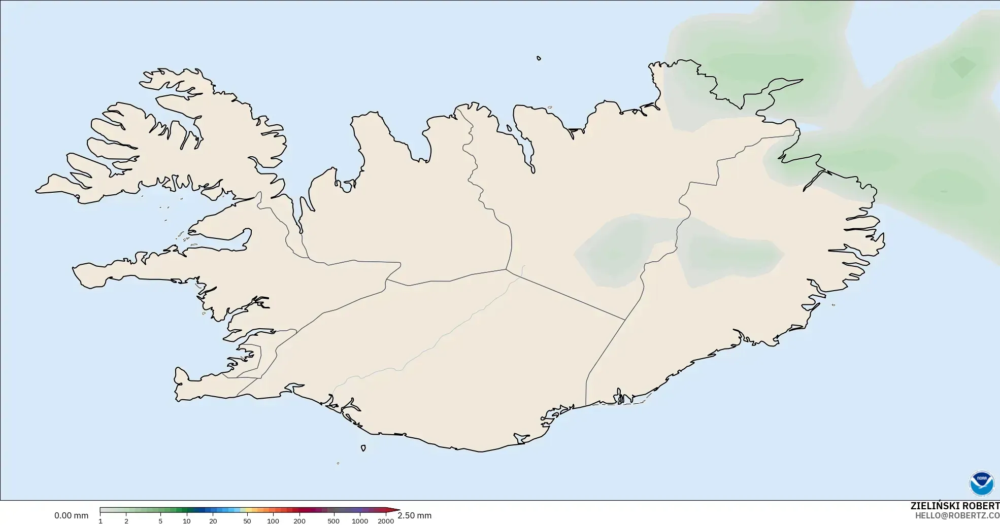 GFS モデル - アイスランド, 降水量の合計