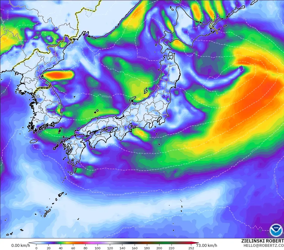 GFS モデル - 日本, 突風（最大）