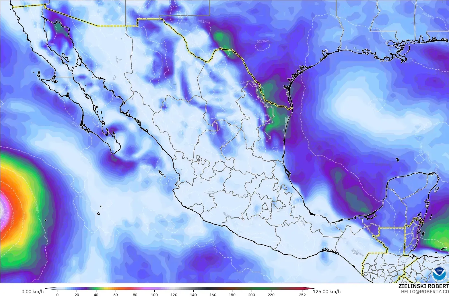 GFS モデル - メキシコ, 突風