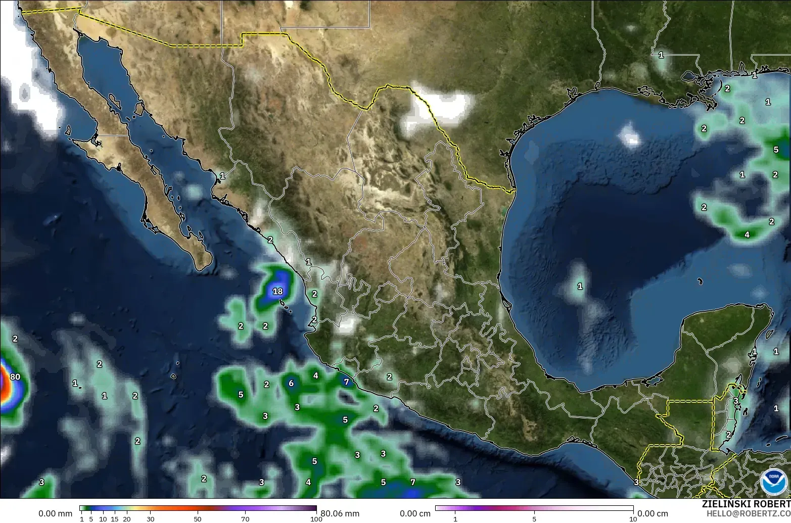 GFS モデル - メキシコ, 降水量、雲、気圧